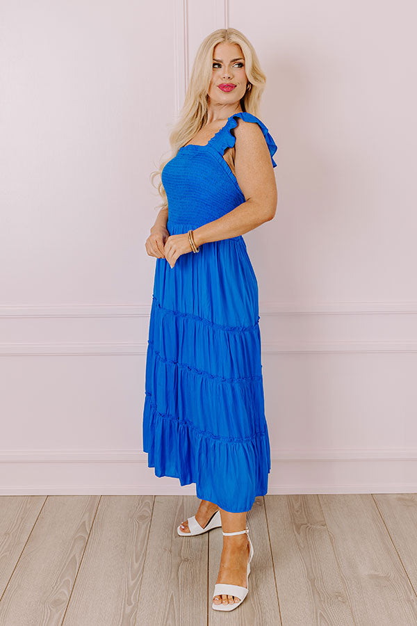 Napa Valley Retreat Smocked Midi In Royal Blue Curves Image - 3