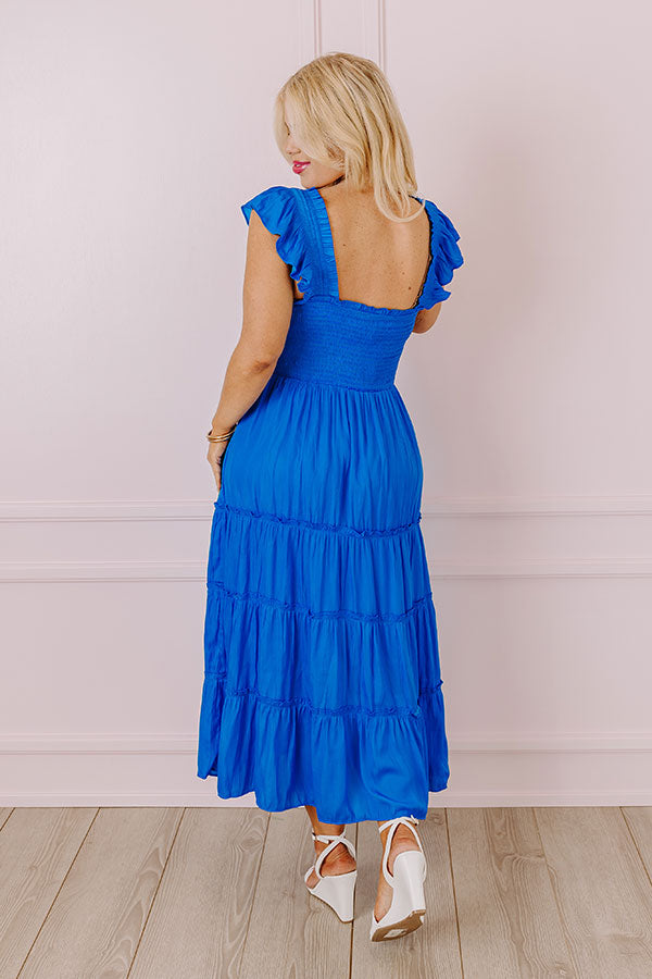 Napa Valley Retreat Smocked Midi In Royal Blue Curves Image - 4