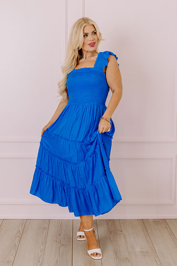 Napa Valley Retreat Smocked Midi In Royal Blue Curves Image - 5