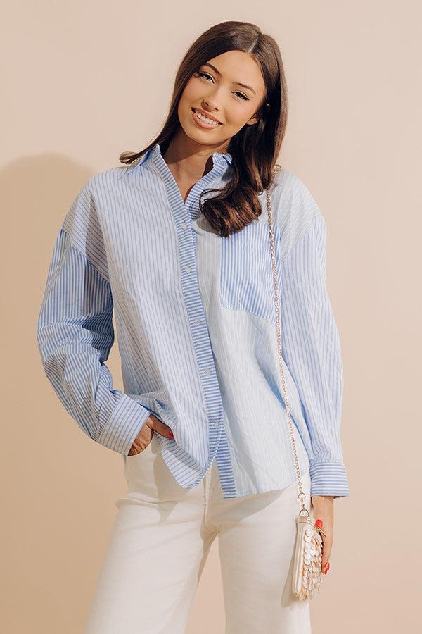 Pure Peace Stripe Button Up In Sky Blue Image - 3