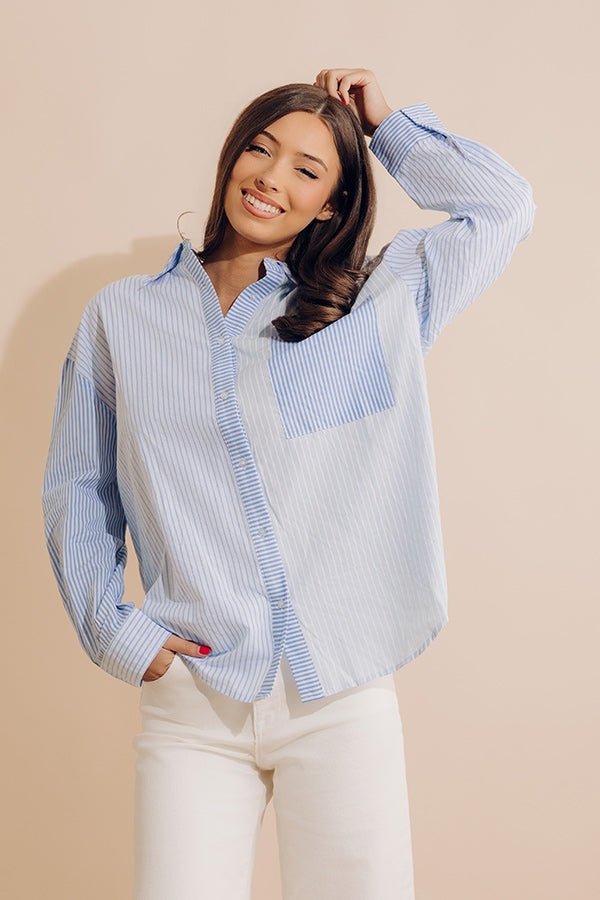 Pure Peace Stripe Button Up In Sky Blue