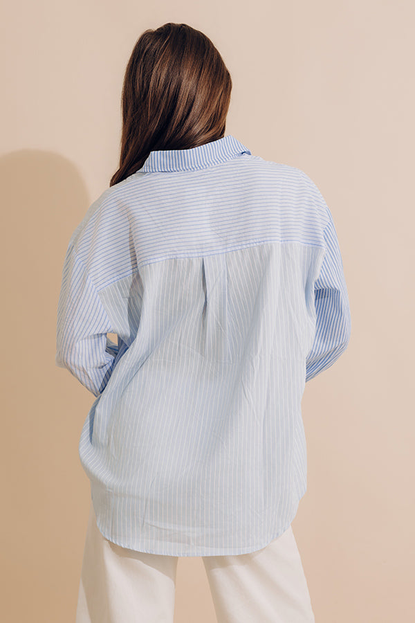 Pure Peace Stripe Button Up In Sky Blue Image - 4