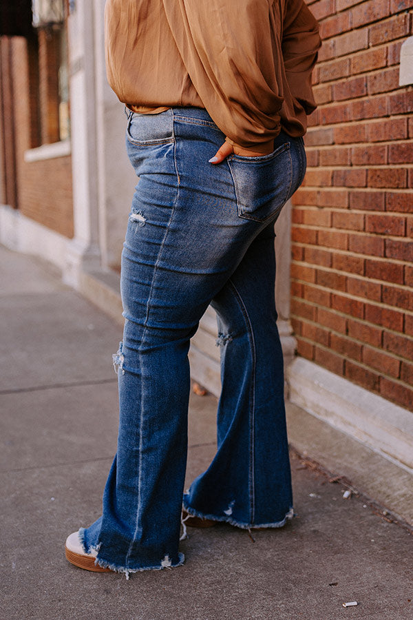 Risen The Laura High Waist Distressed Flare In Dark Wash Curves Image - 3