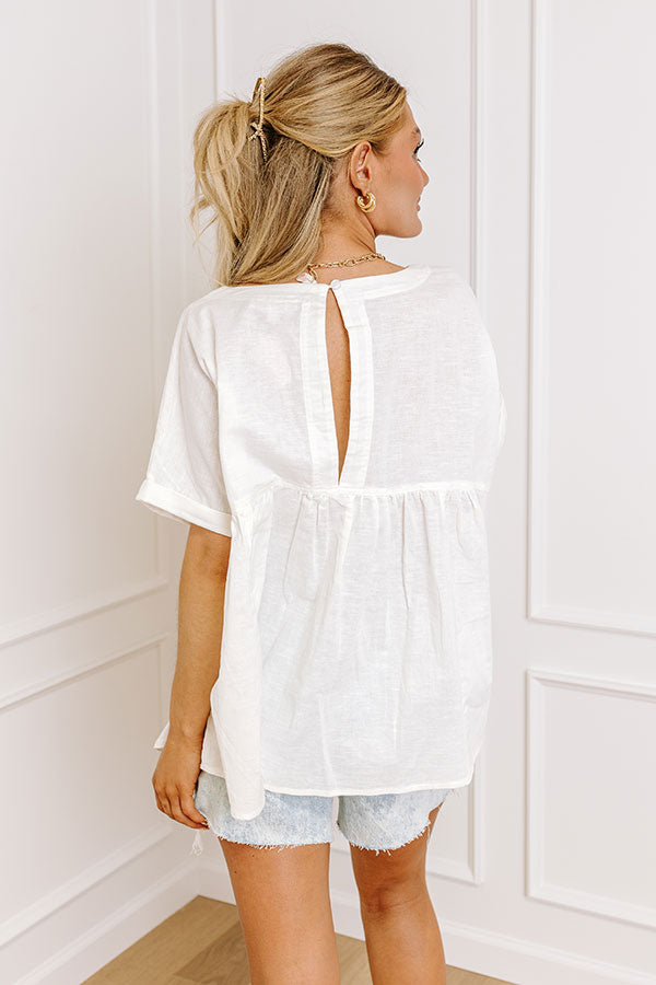 Greek Isles Linen-Blend Babydoll Top In White Image - 3
