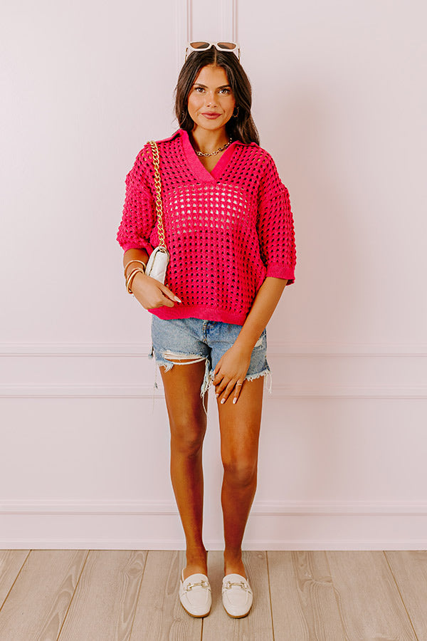 Beachside Bliss Knit Top In Hot Pink Image - 3