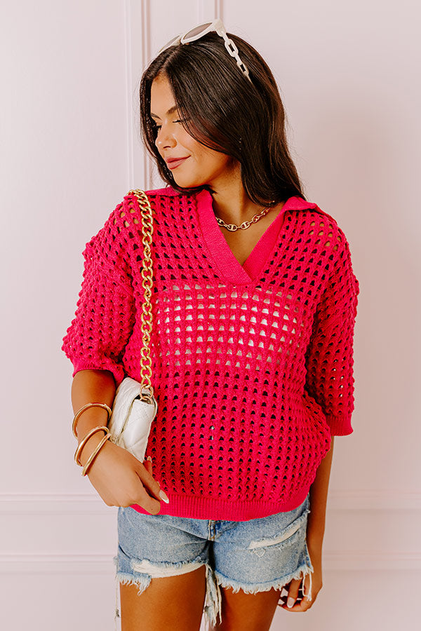 Beachside Bliss Knit Top In Hot Pink Image - 4