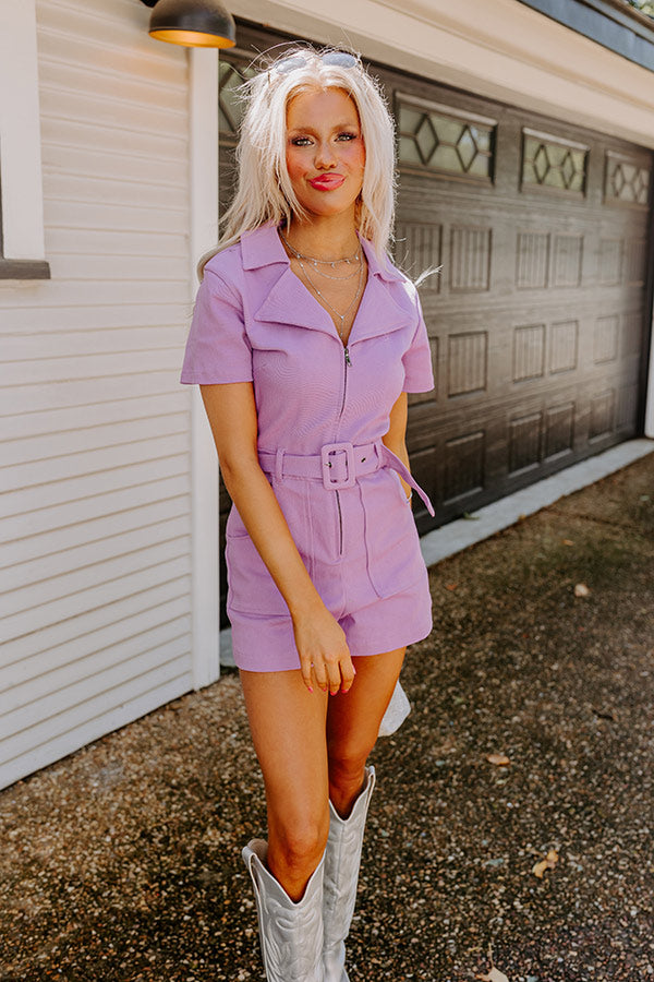 Stay Sophisticated Denim Romper In Lavender Image - 4