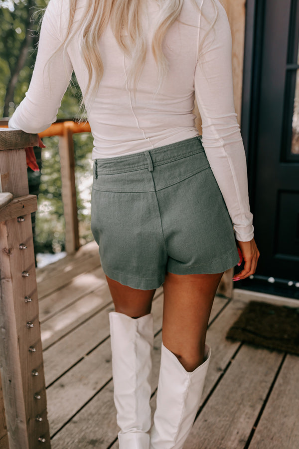The Aubrielle Denim Skort In Olive Image - 3