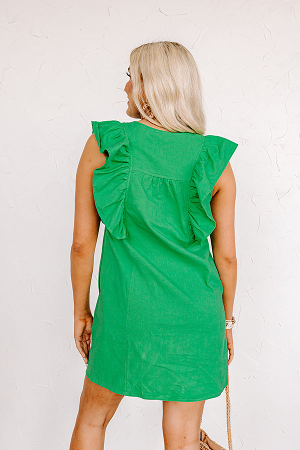 Passing Through Town Button Up Dress In Kelly Green Image - 3
