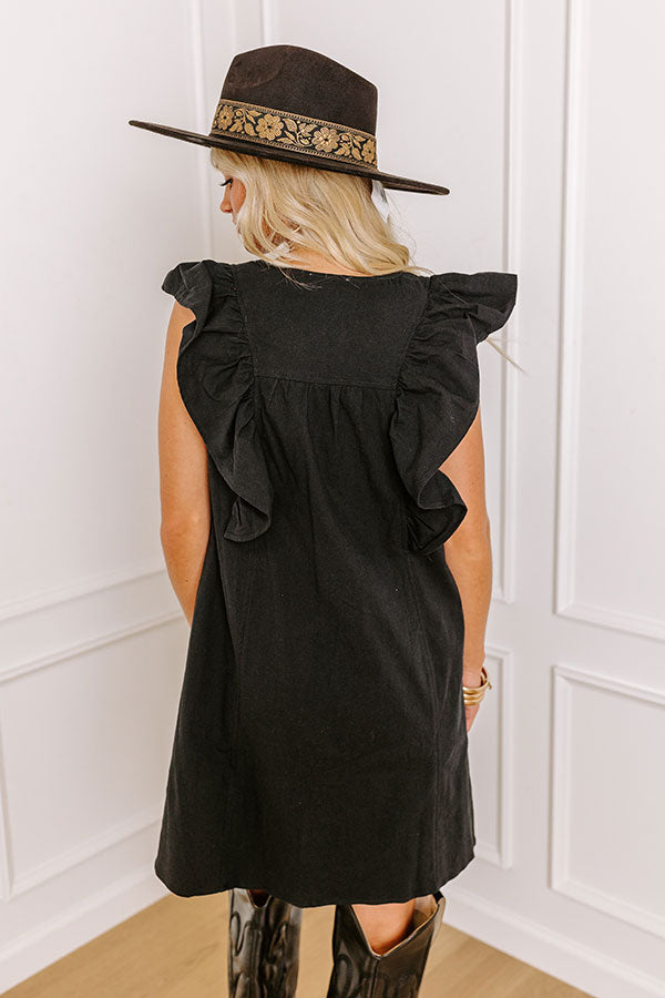 Passing Through Town Button Up Dress In Black Image - 4