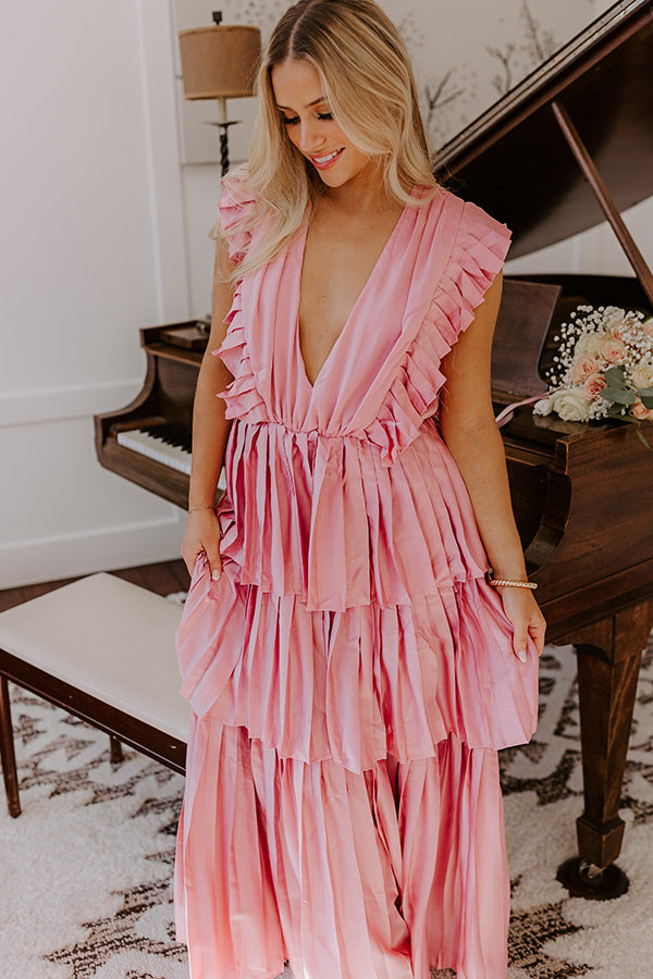 Seeking Champagne Pleated Maxi Dress In Blush Image - 4