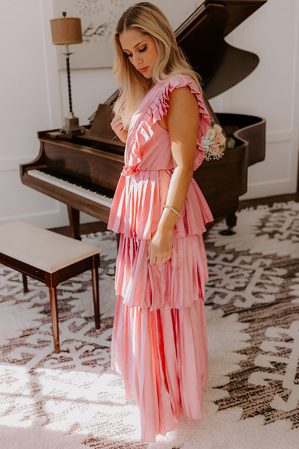 Seeking Champagne Pleated Maxi Dress In Blush Image - 5