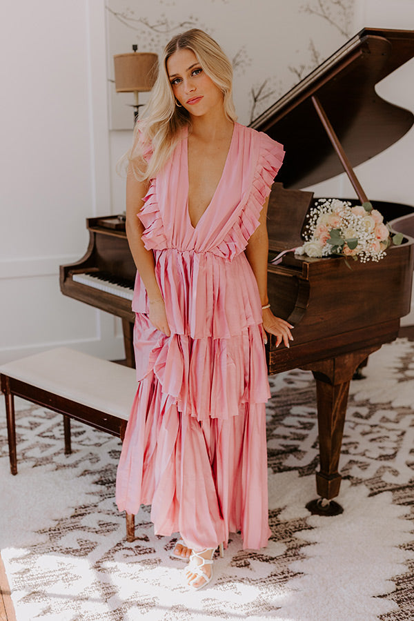 Seeking Champagne Pleated Maxi Dress In Blush Image - 3