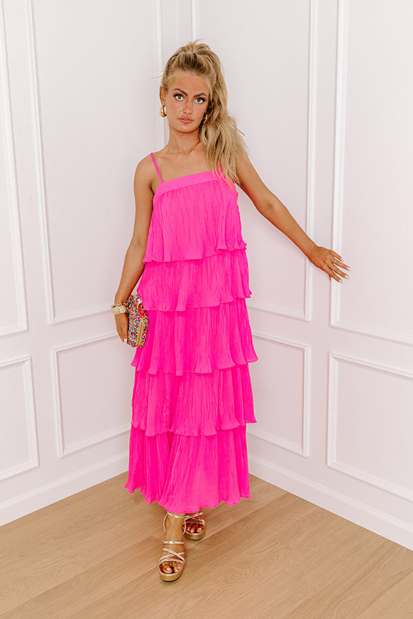 Dreamy Mood Pleated Midi In Hot Pink Image - 1