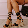 The Sofia Lace Up Wedge In Black Image - 1