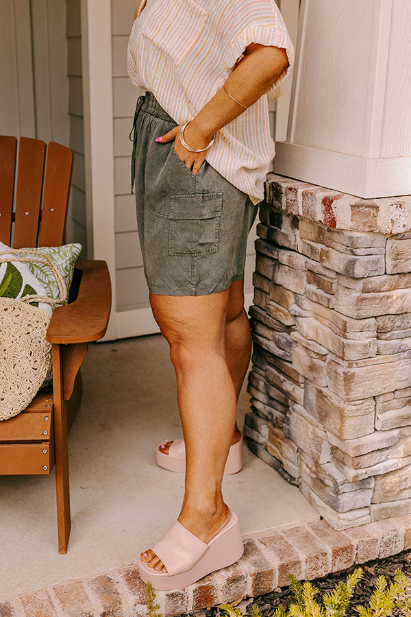 The Aleena High Waist Shorts In Olive Curves Image - 4