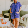 Wonderful Weekend Waffle Knit Romper in Royal Blue Curves Image - 1