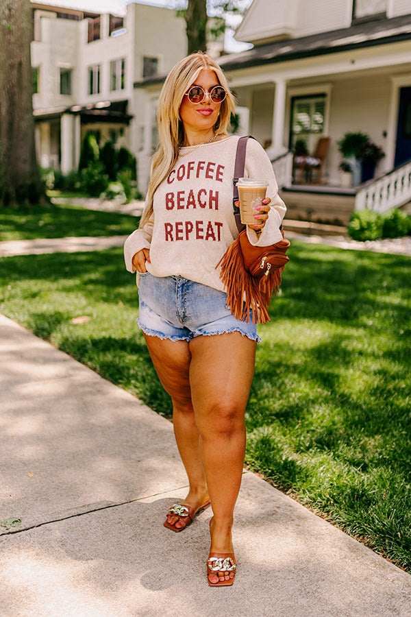 Coffee, Beach Repeat Knit Sweater Curves Image - 2