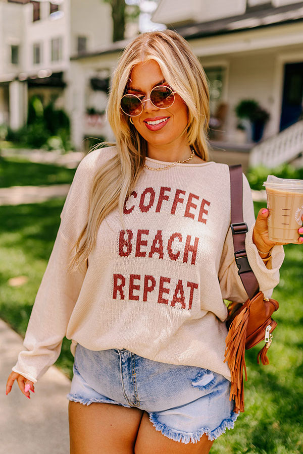 Coffee, Beach Repeat Knit Sweater Curves Image - 1