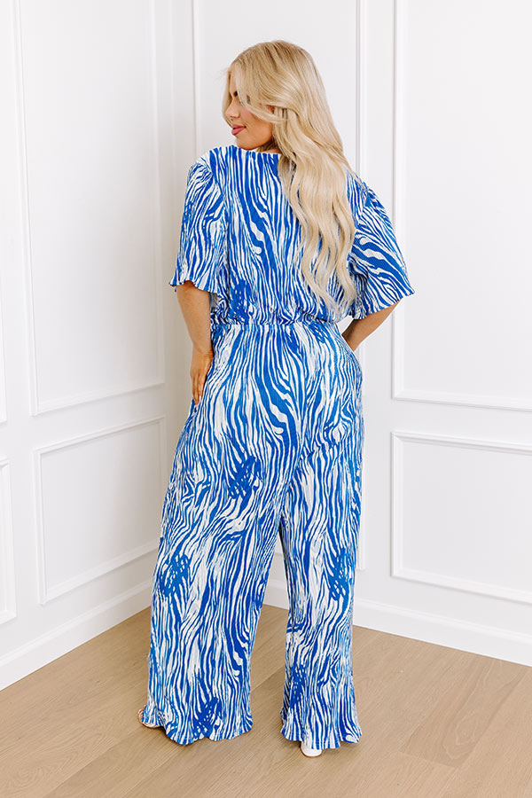 Peak Party Vibes Pleated Jumpsuit In Blue Curves Image - 4