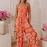 Loft Party Smocked Floral Jumpsuit in Orange Image - 1
