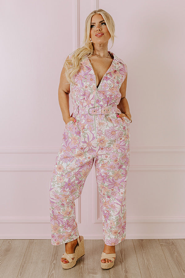 In Full Bloom Denim Jumpsuit Curves Image - 2