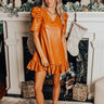 Stylish Setting Faux Leather Mini Dress in Camel Image - 1