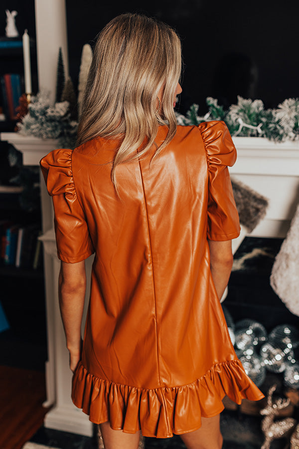 Stylish Setting Faux Leather Mini Dress in Camel Image - 3