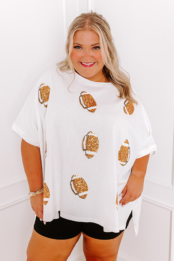 Football Season Sequin Oversized Tee in Ivory Curves Image - 2