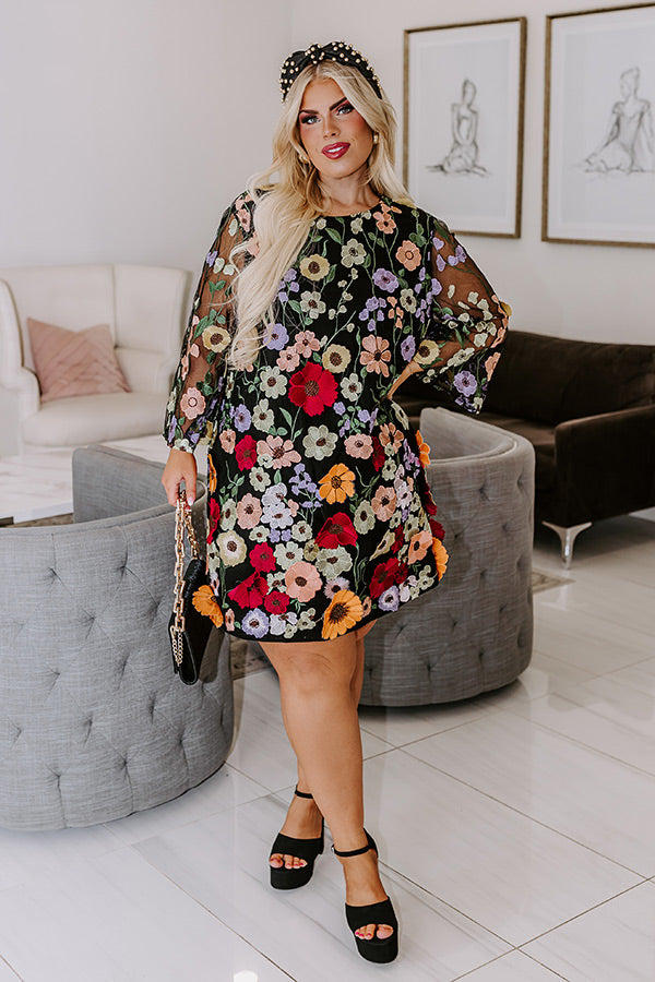 Floral Dream Embroidered Mini Dress in Black Curves Image - 1