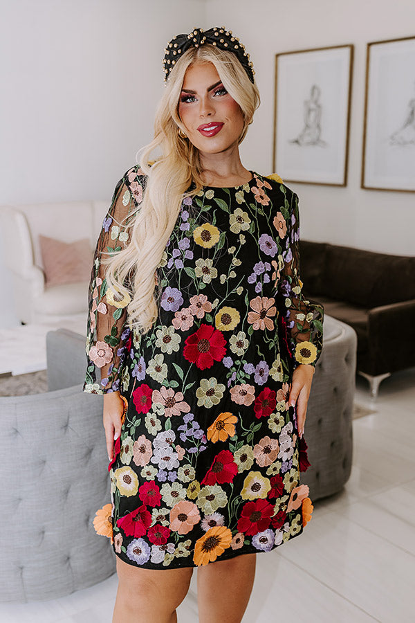 Floral Dream Embroidered Mini Dress in Black Curves Image - 2