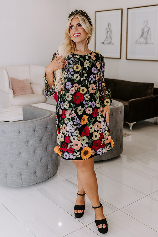 Floral Dream Embroidered Mini Dress in Black Curves Image - 4