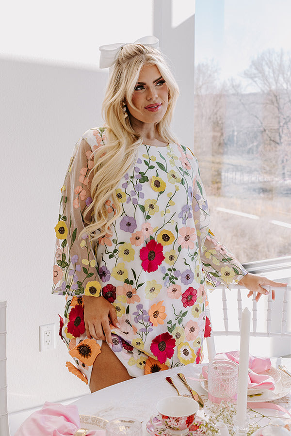 Floral Dream Embroidered Mini Dress in White Curves Image - 1
