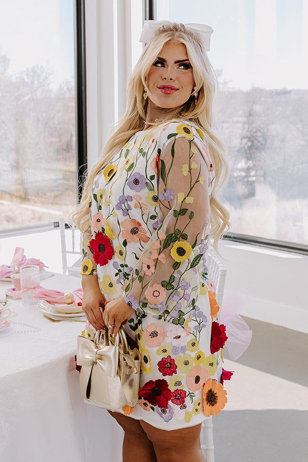 Floral Dream Embroidered Mini Dress in White Curves Image - 3