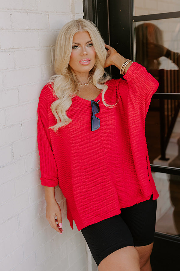 Saturdays Down South Waffle Knit Top In Red Curves Image - 1