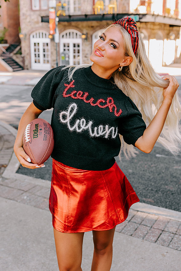 Touchdown Knit Sweater Top In Black