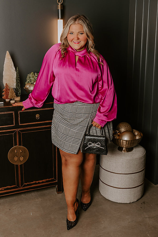 VIP Flight Plans Satin Top in Fuchsia Curves Image - 1