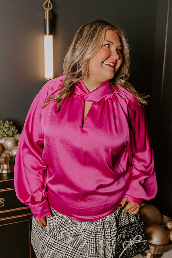 VIP Flight Plans Satin Top in Fuchsia Curves Image - 3