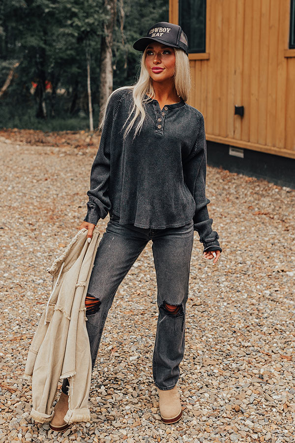 First Thing Waffle Knit Top In Black