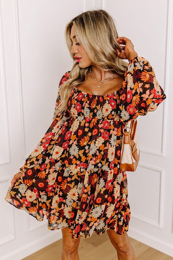 Gentle Heart Floral Smocked Dress in Black Image - 1