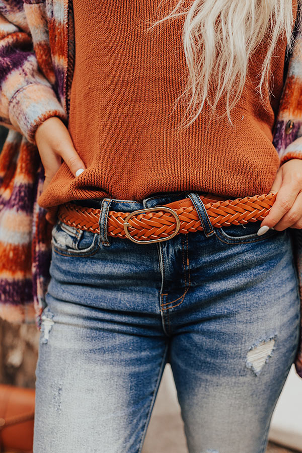 Stay Updated Faux Leather Woven Belt In Maple Image - 2