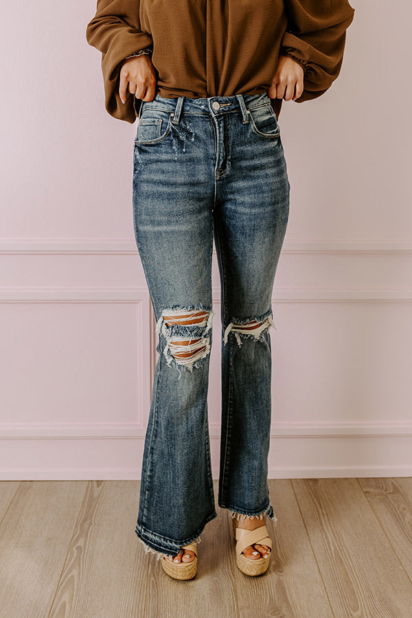 Risen The Sequoia High Waist Distressed Flare in Dark Wash Image - 1
