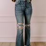 Risen The Sequoia High Waist Distressed Flare in Dark Wash Image - 1