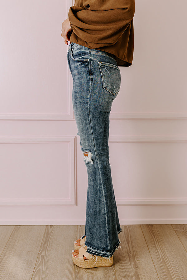 Risen The Sequoia High Waist Distressed Flare in Dark Wash Image - 3