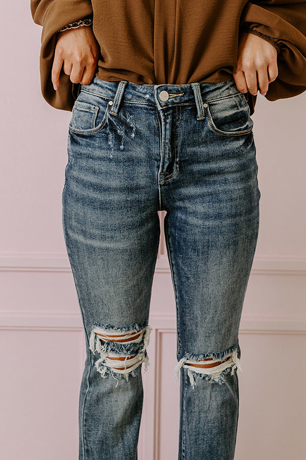 Risen The Sequoia High Waist Distressed Flare in Dark Wash Image - 2