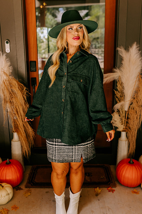 On My Mind Corduroy Button Up In Forest Curves Image - 5