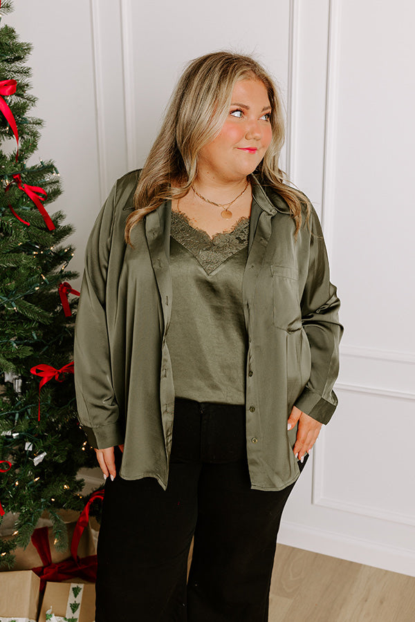 Once In A Lifetime Satin Top In Olive Curves Image - 1