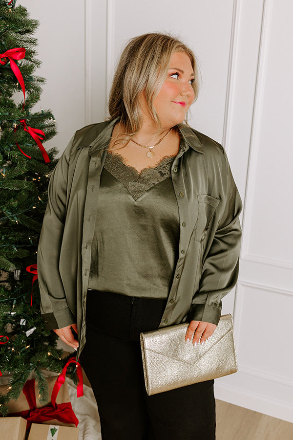 Once In A Lifetime Satin Top In Olive Curves Image - 5