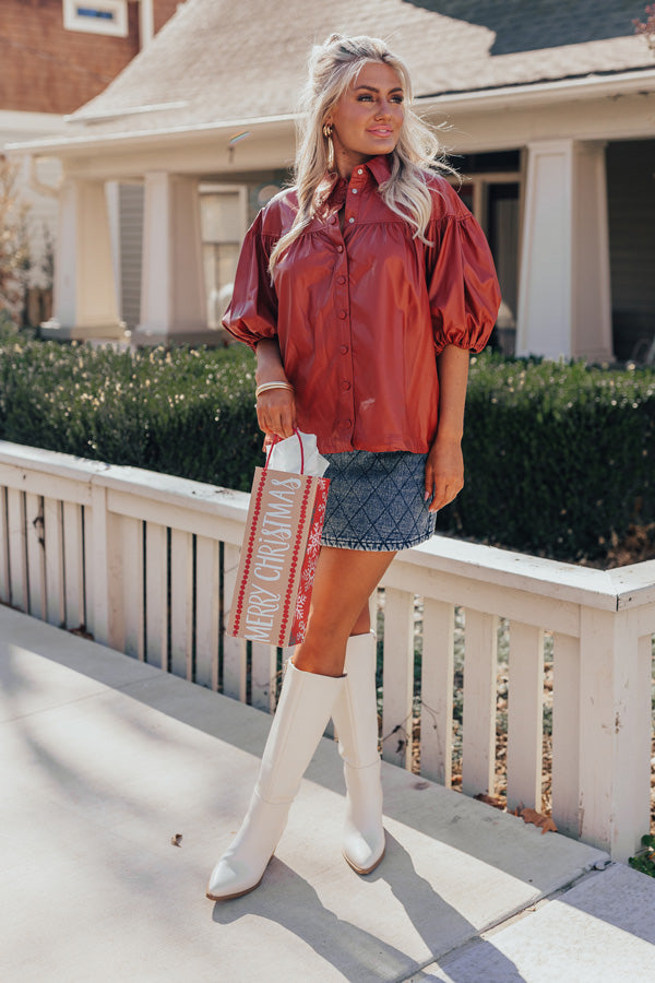 Fate Would Have It Faux Leather Top in Rust Image - 5