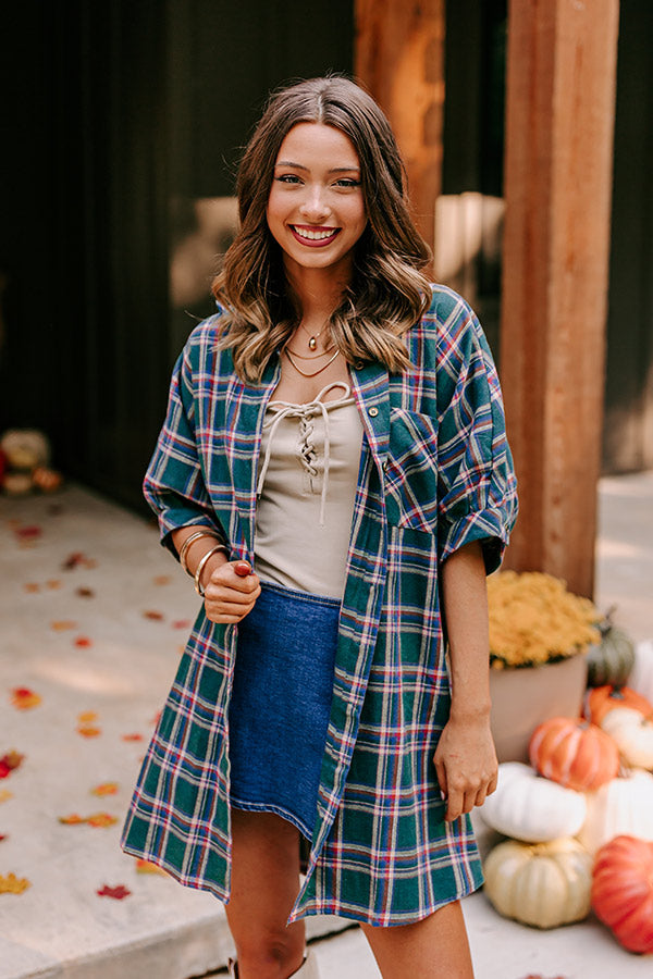 Comfy Glam Flannel Tunic in Hunter Green Image - 2